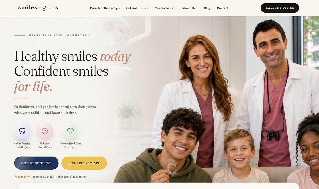 The Smiles + Grins homepage Scope built