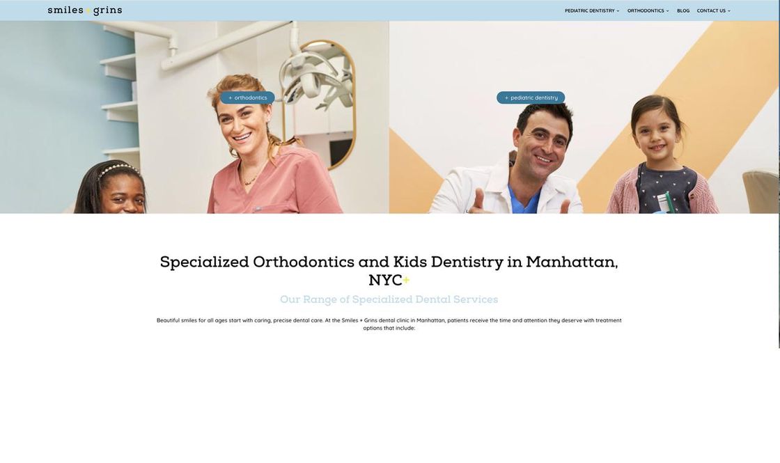 The previous Smiles + Grins homepage