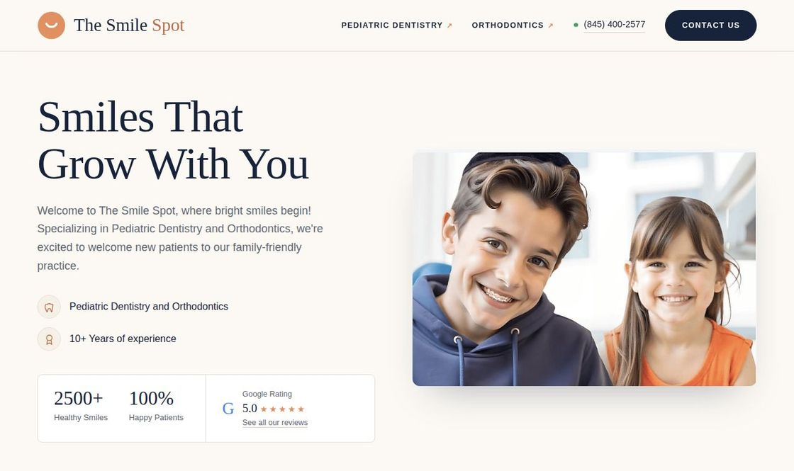 The Smile Spot homepage Scope built
